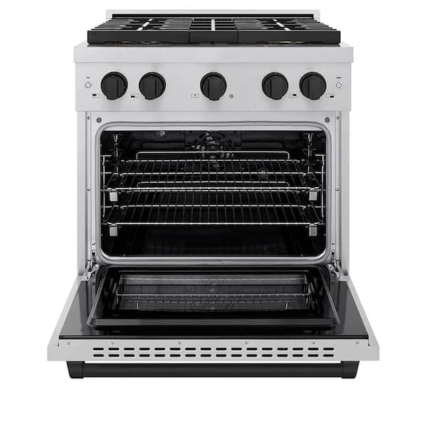 Autograph 30 in. 4.2 cu. ft. Dual Fuel Range with 4 Burner Cooktop in Satin Stainless Steel and Matte Black