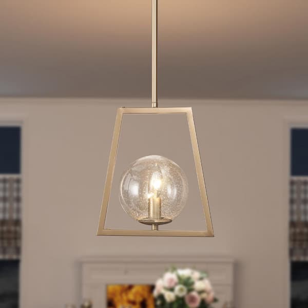 Uolfin Modern Brass Gold Geometric Pendant Light, Naomi 1-Light