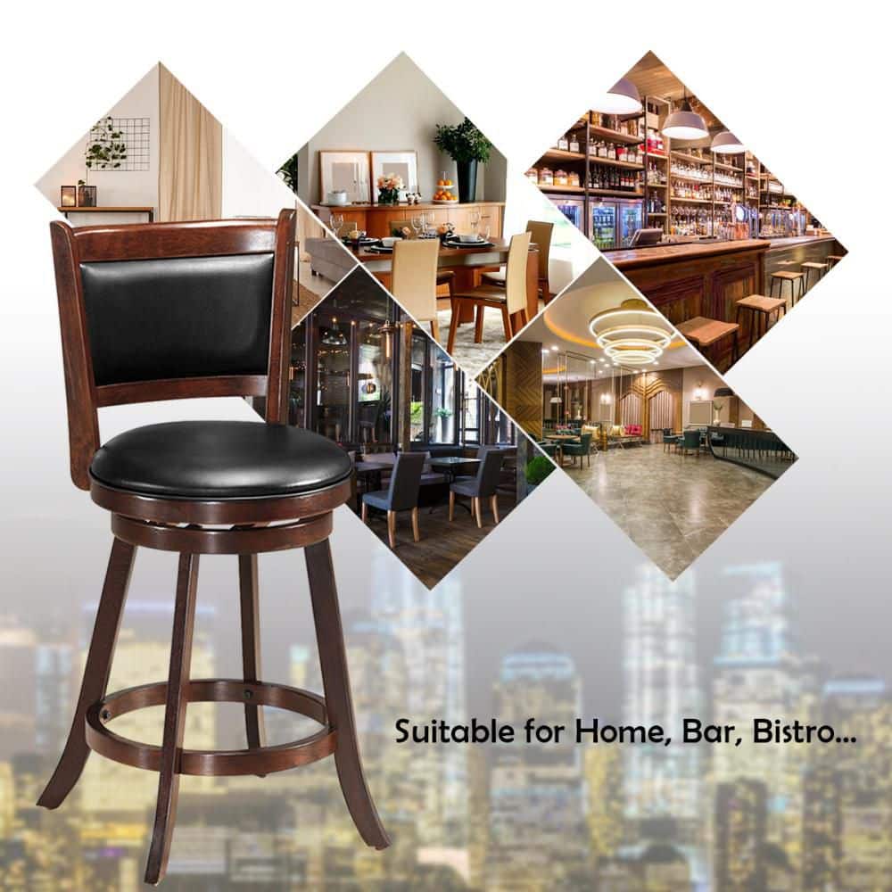 Espresso Swivel Rubberwood Bar Stools with Leather Upholstery