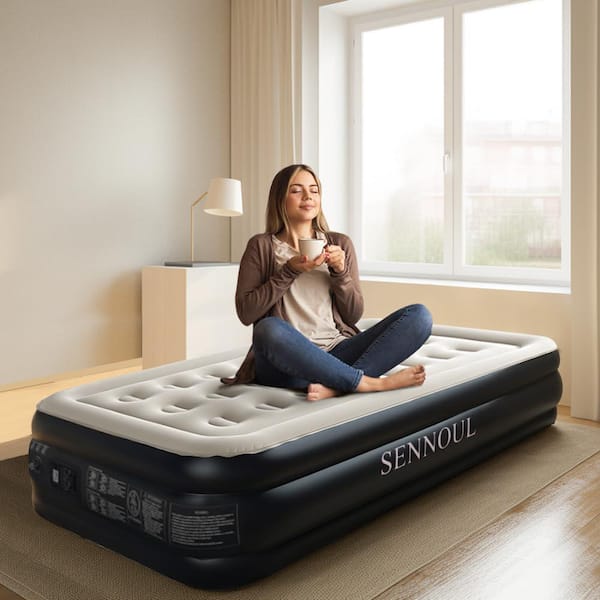 Angel SAR 16 in. Gray Twin Air Mattress with Built in Pump Self Inflatable Mattress with Double Air Chamber for Home and Travel