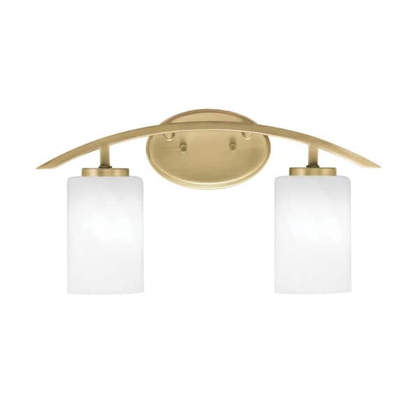 Unbranded Siena 18.25 in. 2-Light Vanity Light New Age Brass with 4 in. White Marble Glass Shades, No Bulbs Included