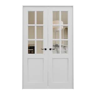 48 in. x 80 in. 6-Lite Clear Glass White Solid Core MDF Double Prehung French Door with Quick Assemble Jamb Kit