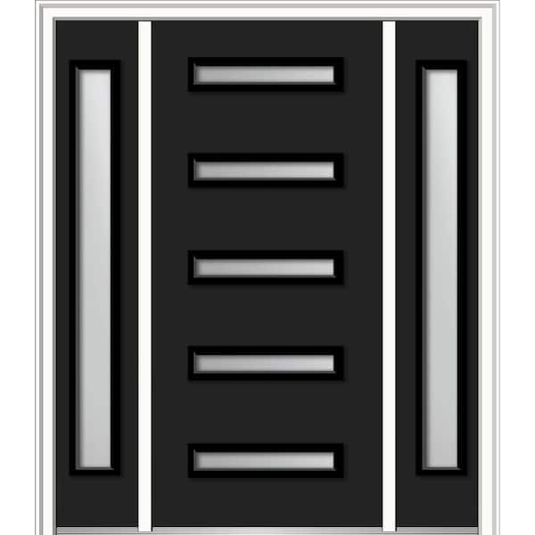 MMI DOOR 64.5 in. x 81.75 in. Davina Left-Hand Inswing 5-Lite Frosted Modern Painted Steel Prehung Front Door with Sidelites