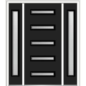 64.5 in. x 81.75 in. Davina Right-Hand Inswing 5-Lite Frosted Modern Painted Steel Prehung Front Door with Sidelites