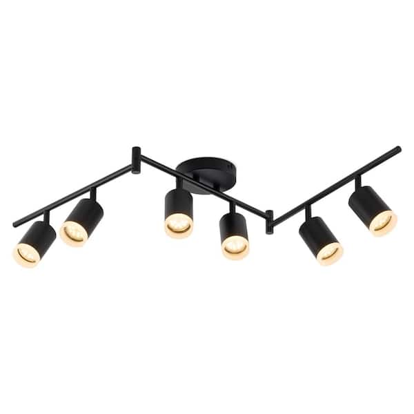 6-Light Matte Black Adjustable Track Lighting Kit with Acrylic Ring Shades, GU10 Bulbs Not Included