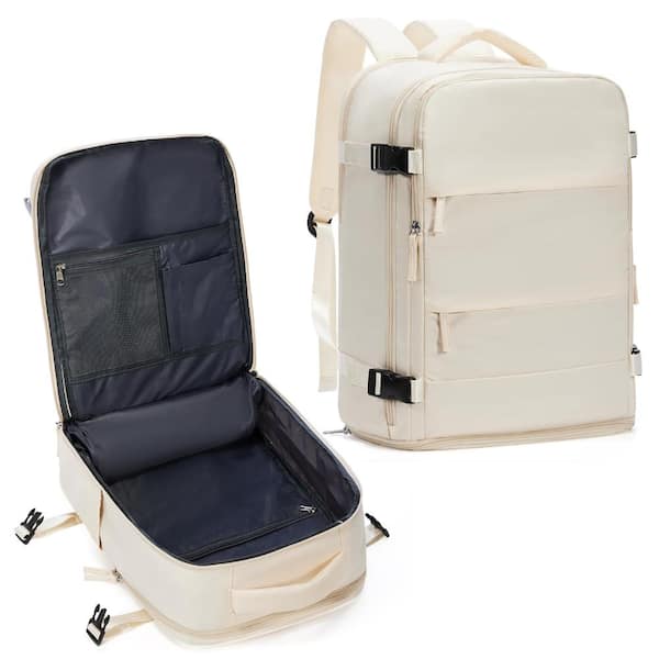25L Carry On Travel Backpack with Shoe Compartment Off White