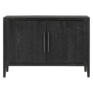 47.20 in. W x 17.70 in. D x 33.50 in. H Black Sideboard Wooden Linen Cabinet with 2 Metal handles and 2 Doors