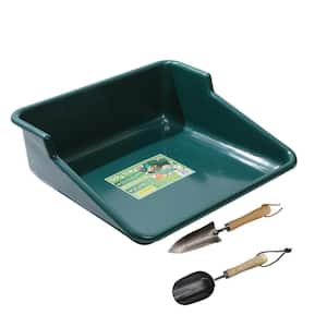 Green Tidy Tray With Stainless Steel Hand Transplant Trowel And Hand Scoop
