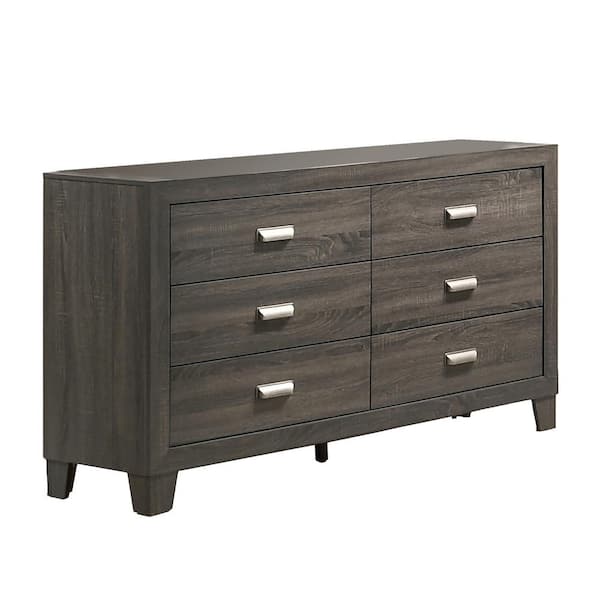 Best Quality Furniture Anastasia 6-Drawer Grey Dresser 33 in. H x 16.5 in. W x 58 in. D