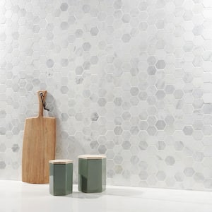 Oriental Hexagon Asian Statuary 2 in. x 2 in. Polished Marble Floor and Wall Mosaic Tile (0.96 sq. ft./ Sheet)