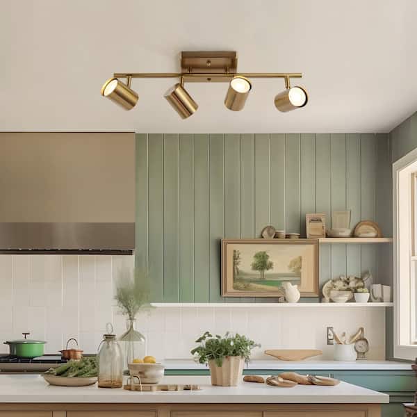 1.6 ft. 4-Light Brass Gold Modern Track Lighting Kits Linear Rotating Head Track Light with Metal Shade