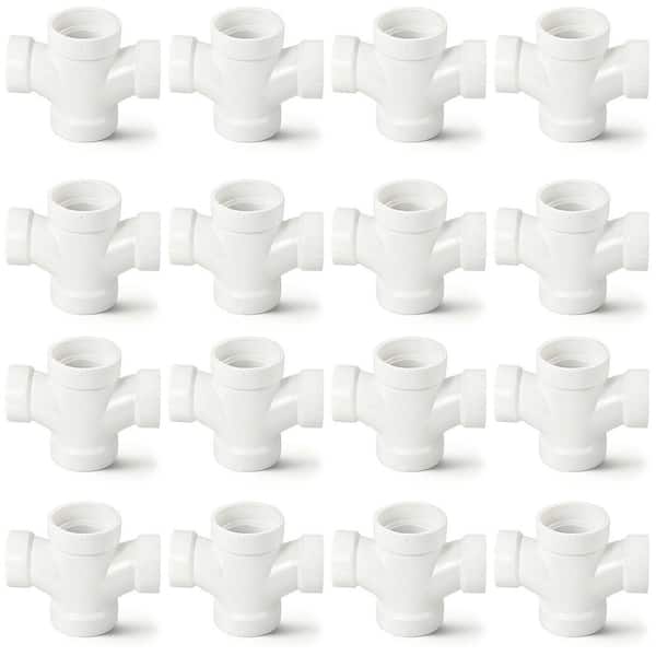 PLUMBFLEX 2 in. White Rigid PVC DWV Double Sanitary Tee Hub PVC Drain ...