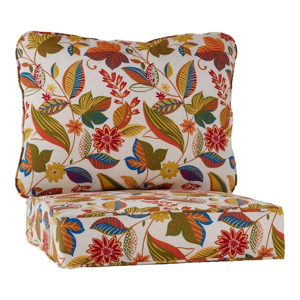 Greendale Home Fashions 24 in. x 24 in. 2-Piece Outdoor Deep Seat Lounge Chair Cushion in Esprit Floral