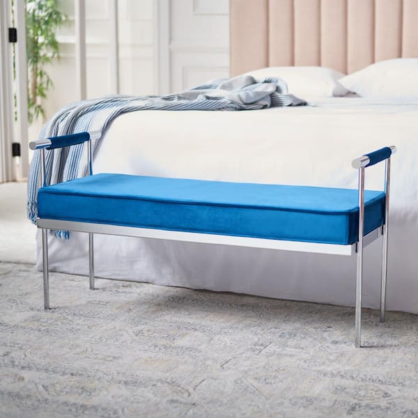 SAFAVIEH Pim Navy/Chrome Bedroom Bench with Cushion 48 in.