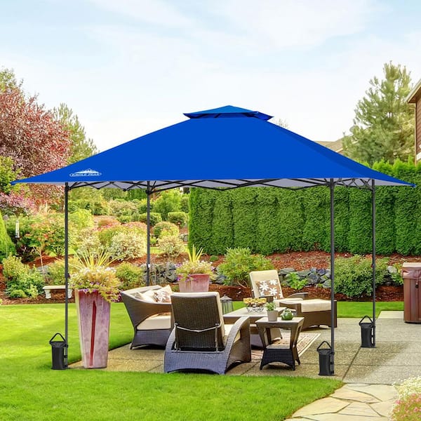 EAGLE PEAK 13 ft. x 13 ft. Straight Leg Outdoor Pop Up Canopy Tent with Auto Extending Eaves and 4-Sand Bags