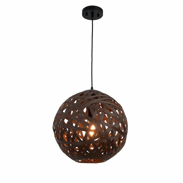 Hampton Bay Meadow 16 in. 1-Light Brown Pendant/Chandelier with Paper Shade
