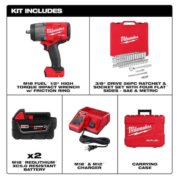 M18 FUEL 18V Lithium-Ion Brushless Cordless High-Torque 1/2 in. Impact Wrench w/Friction Ring Kit w/ Mechanics Tool Set