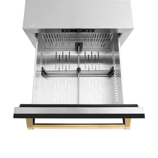 24 in. Autograph Touchstone 168 Can Outdoor Refrigerator Drawer with Black Stainless Doors and Gold Helix Handles