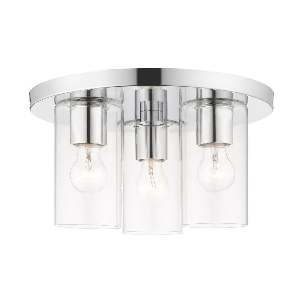 Zurich Polished Chrome 3-Light Flush Mount with Clear Glass