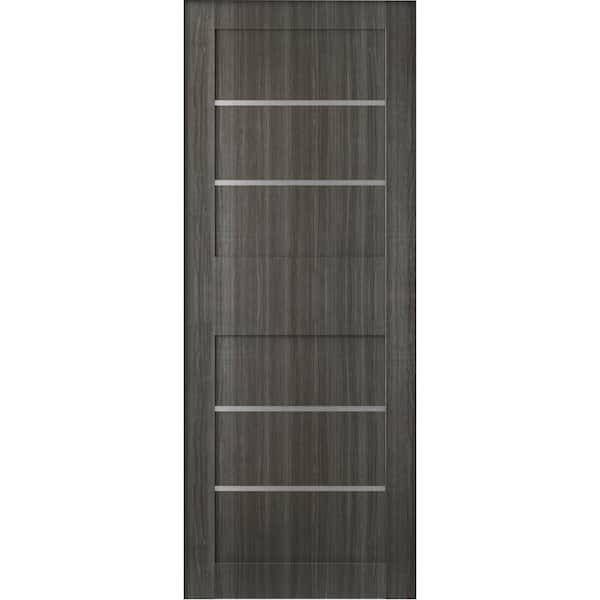Belldinni 24 in. x 80 in. Liah Gray Oak Finished Frosted Glass 4-Lite Solid Core Wood Composite Interior Door Slab No Bore