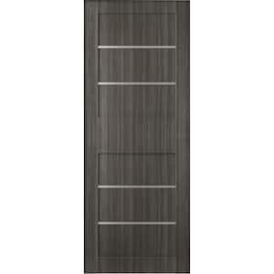36 in. x 80 in. Liah Gray Oak Finished Frosted Glass 4-Lite Solid Core Wood Composite Interior Door Slab No Bore