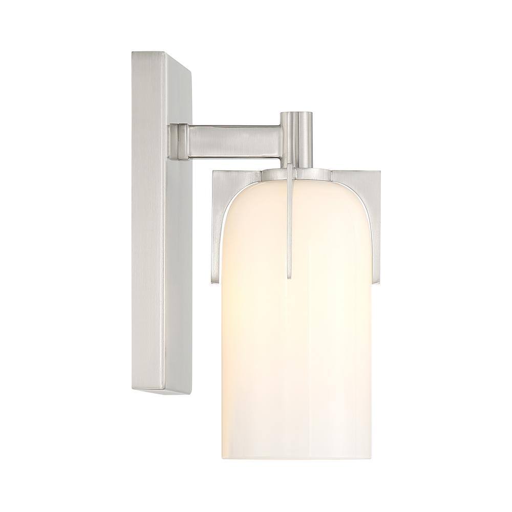 Satin Nickel Outdoor Dimmable Wall Sconce with Etched White Opal Glass Shade