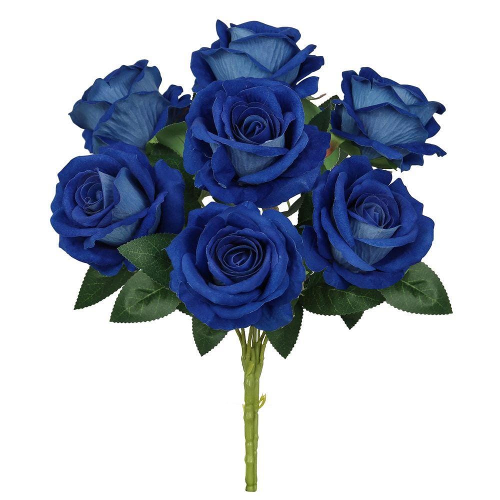 LIVING LUXURY 16 in. Royal Blue Artificial Velvet Rose Flower Stem