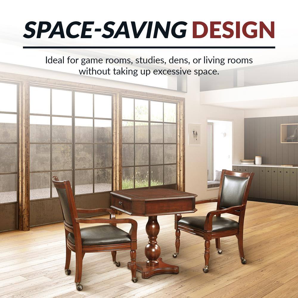 Mahogany 3-in-1 Game Table with Black Synthetic Leather Chairs