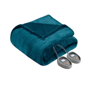 90 in. x 100 in. Heated Microlight to Berber Teal King Blanket