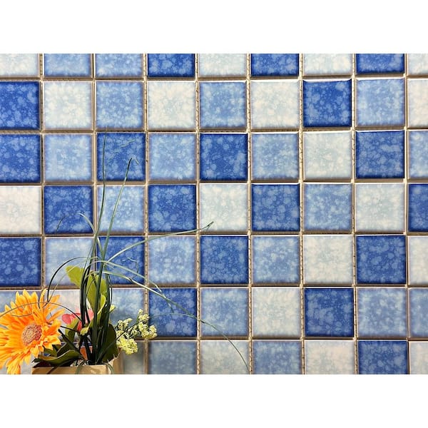 ABOLOS Monet Blue 12 in. x 12 in. Square Glossy Glazed Porcelain Mosaic Wall and Pool Tile (13 sq. ft./Case)