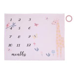 Pretty Pink Giraffes Pink and Yellow Polyester Baby Milestone Blanket