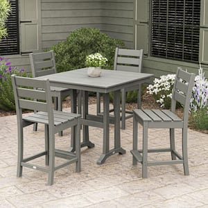 Grant Park Slate Grey 5-Piece HDPE Plastic Side Chair Farmhouse Trestle Counter Set