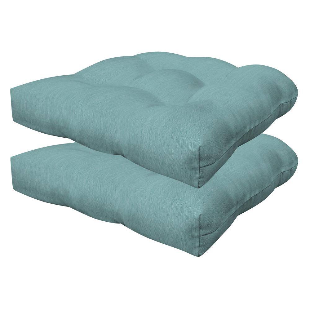 Outdoor Tufted Dining Seat Cushion Textured Solid Coastal Blue (Set of 2)
