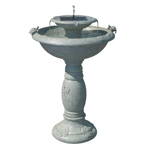 Country Gardens Weathered Stone Two-Tier Solar-on-Demand Fountain
