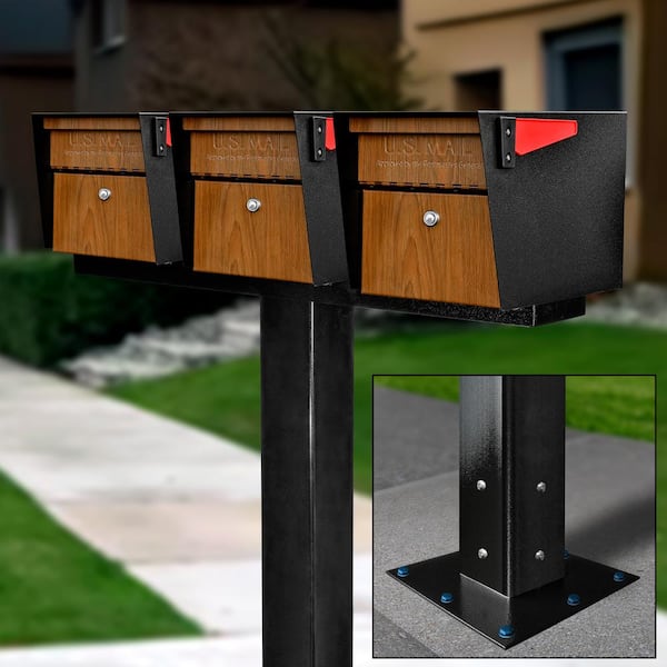 Mail Manager X3 Locking Mailbox Combo with Black Surface-Mount Post, Wood Grain, 3 Compartment High Security Cluster