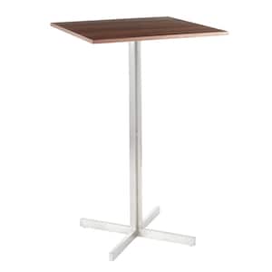 Fuji Stainless Steel Square Bar Table with Walnut Wood Top