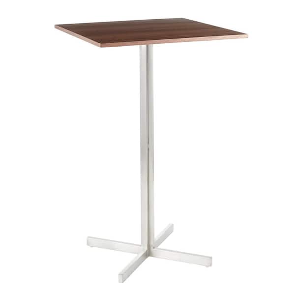 Lumisource Fuji Stainless Steel Square Bar Table with Walnut Wood Top