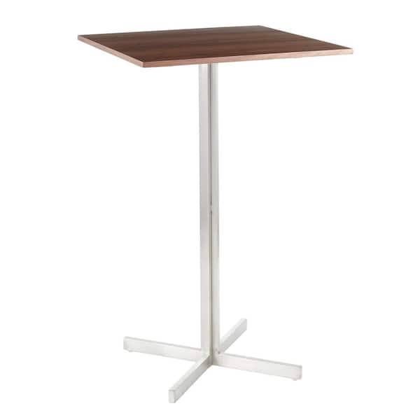 Fuji Stainless Steel Square Bar Table with Walnut Wood Top