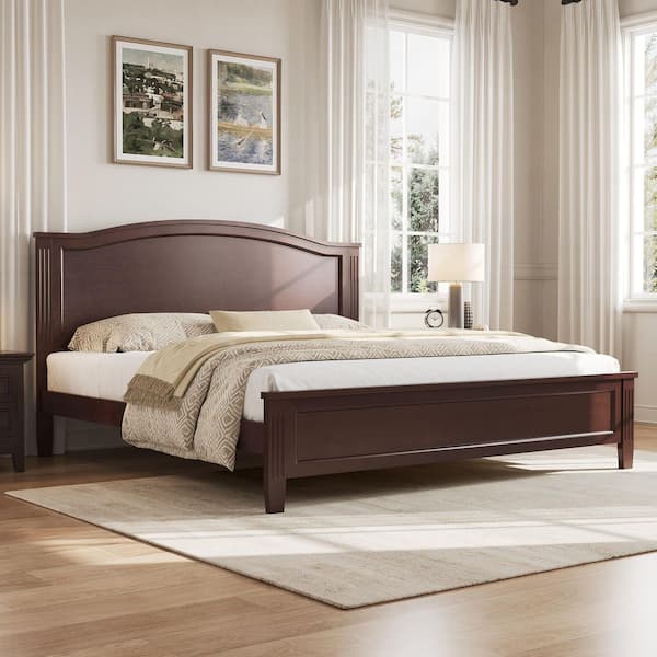 Espresso/Brown Wood Frame Queen Size Platform Bed with Headboard,wooden Slat Support Legs