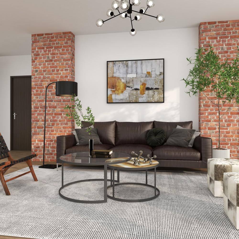 Gray and Brown Round Wood and Glass Nesting Coffee Tables