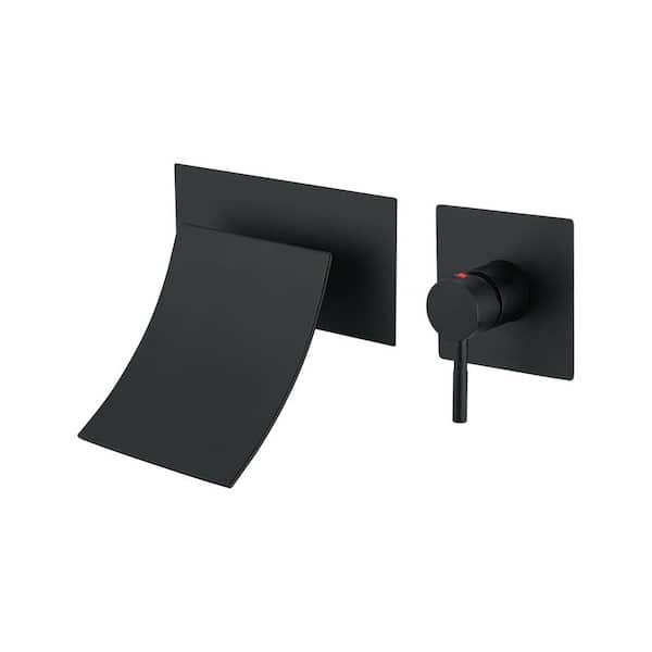 Unbranded Single-Handle Wall Mount Bathroom Faucet with Waterfall in Matte Black