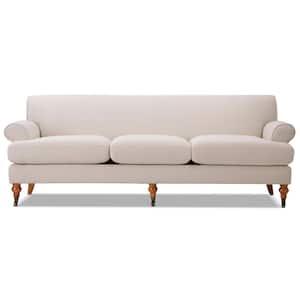 Alana 88 in. Rolled Arm Lawson French Country Three-Cushion Tightback Sofa Couch with Metal Casters in Sky Neutral Beige