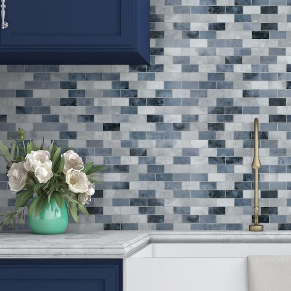 Subway Blue Cement 6 in. x 6 in. Stone Composite Handmade Looks Peel and Stick Backsplash Wall Tile (1-Pack)