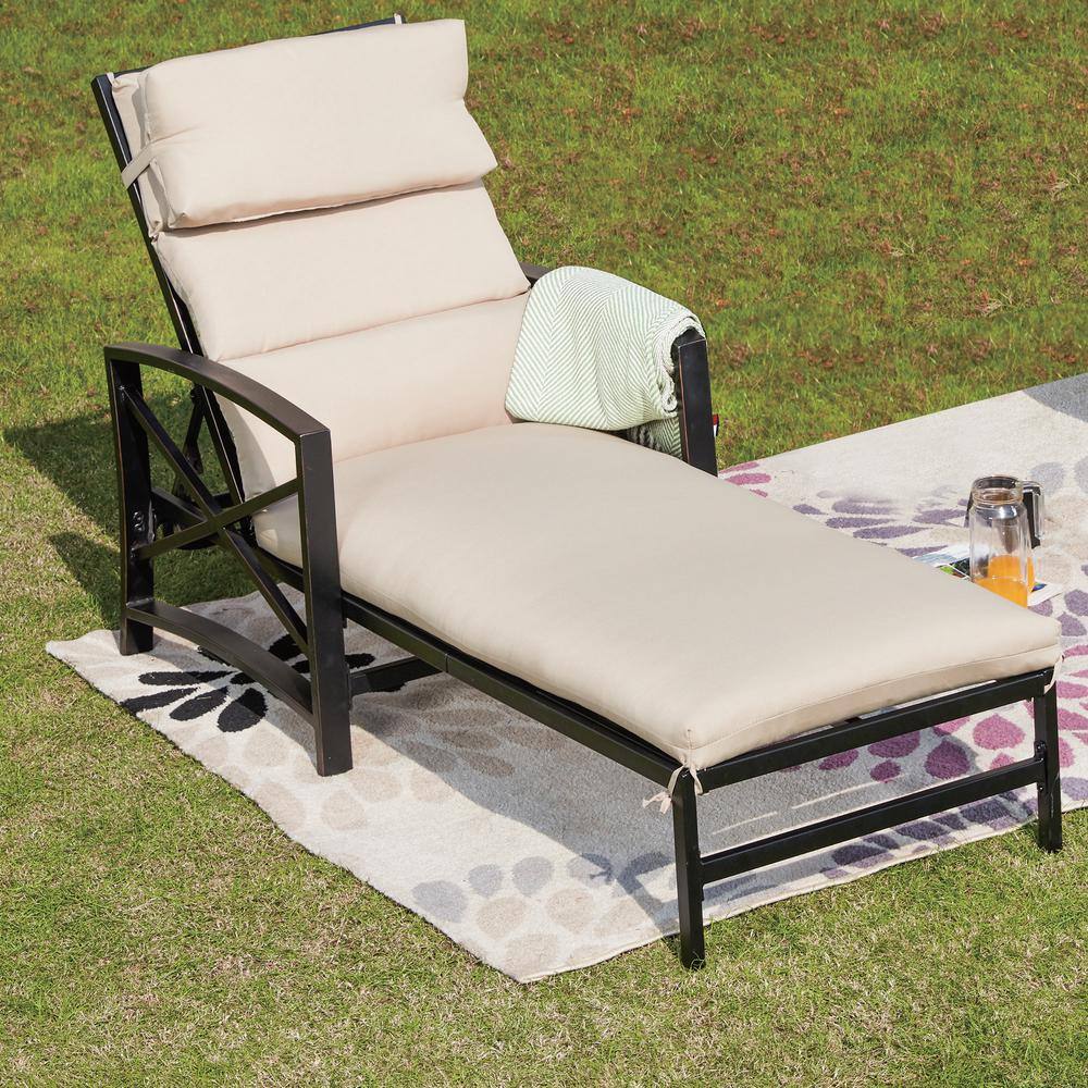 Patio Festival Metal Outdoor Chaise Lounge with Khaki Cushions PF19301 ...