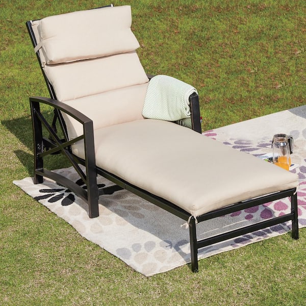 Patio Festival Metal Outdoor Chaise Lounge with Khaki Cushions PF19301 ...