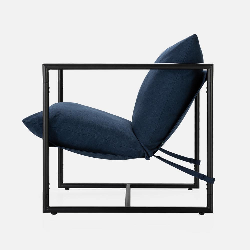 Navy Metal Framed Sling Accent Chair with Cushions