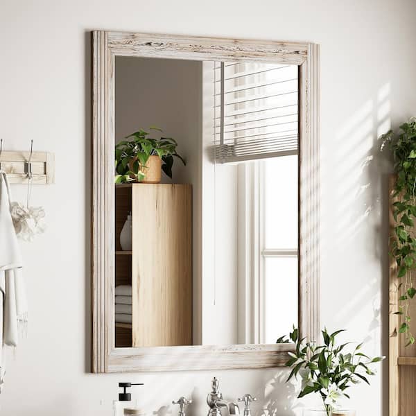 30 in. W x 40 in. H Large Rectangular Wooden Pale Taupe Framed Wall Vanity Mirror Bathroom Mirror