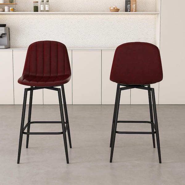 38.19 in. H Brown Low Back Wood Swivel Bar Stool with PU Seat Set of 2
