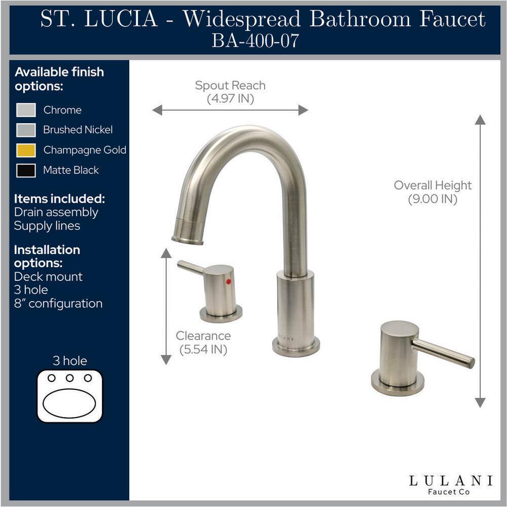St. Lucia Matte Black 8" Widespread Bathroom Faucet