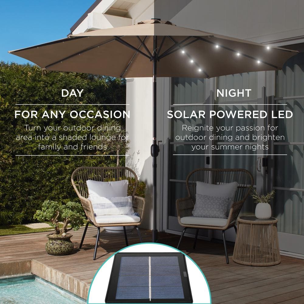 Tan Solar LED Lighted Patio Umbrella with Tilt Adjustment